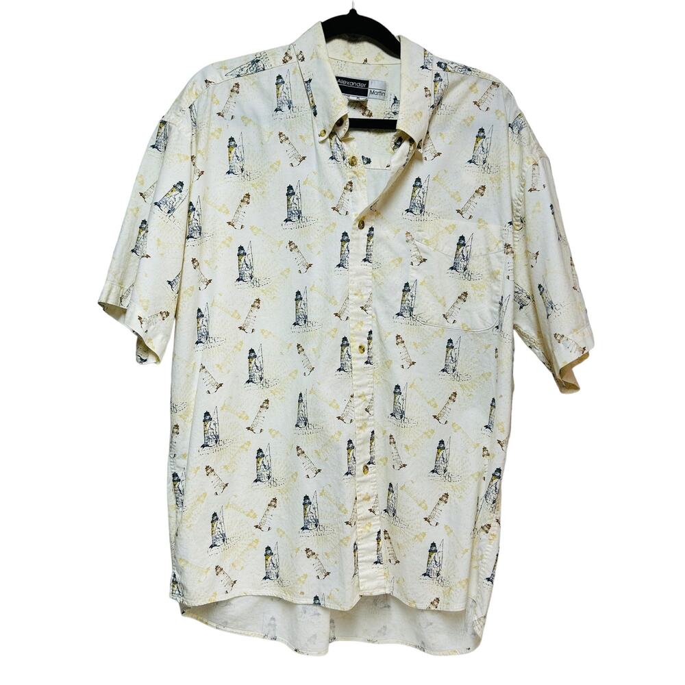 Alexander Martin Lighthouse ships short sleeve button down shirt size x largre‎
